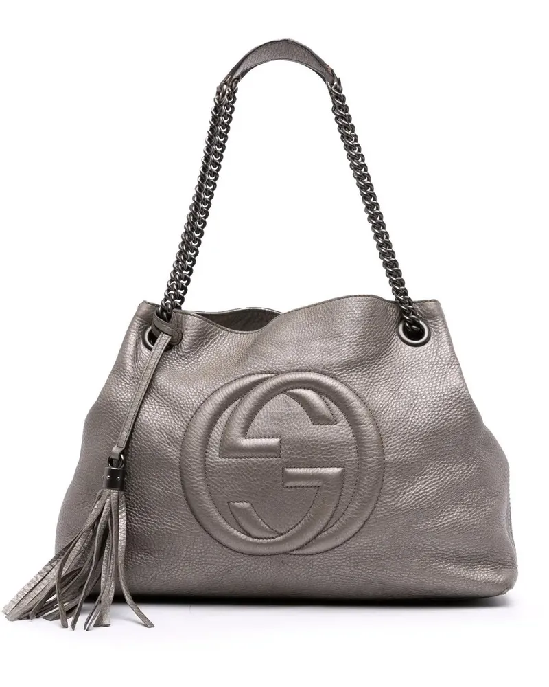 Gucci Shopper Medium Metallic Leather Soho Chain Tote silberfarben Silber