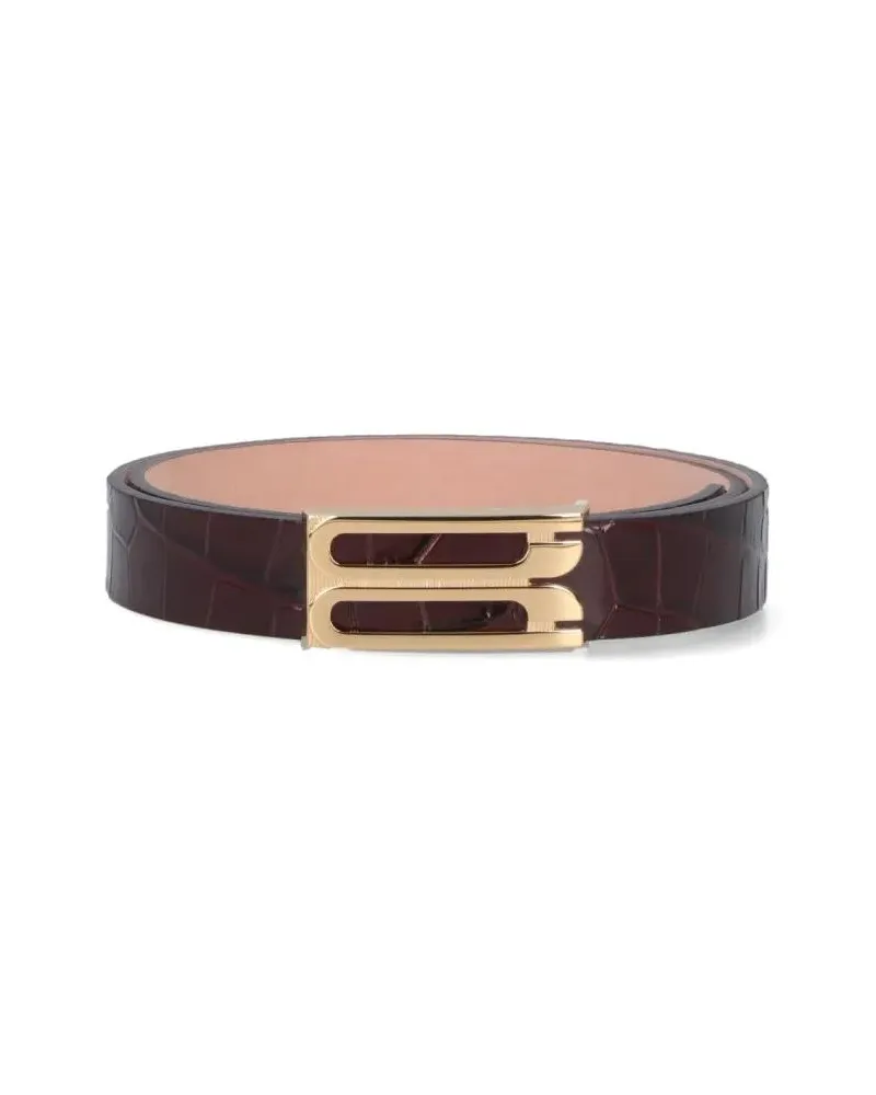 Victoria Beckham Gürtel Crocodile-Embossed Brown Belt With Geometric Buckl braun Braun