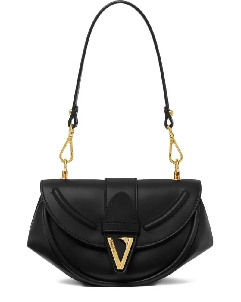 Versace Hobo Bags Structured Flap Design Shoulder Bag With Gold-Tone schwarz Schwarz