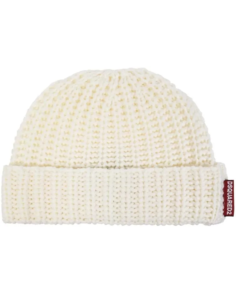 Dsquared2 Caps & Mützen Logo Tag Knit Wool Beanie weiß Weiß