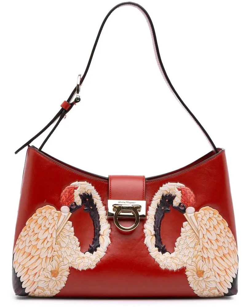 Ferragamo Hobo Bags Printed Leather Trifolio Shoulder Bag rot Rot