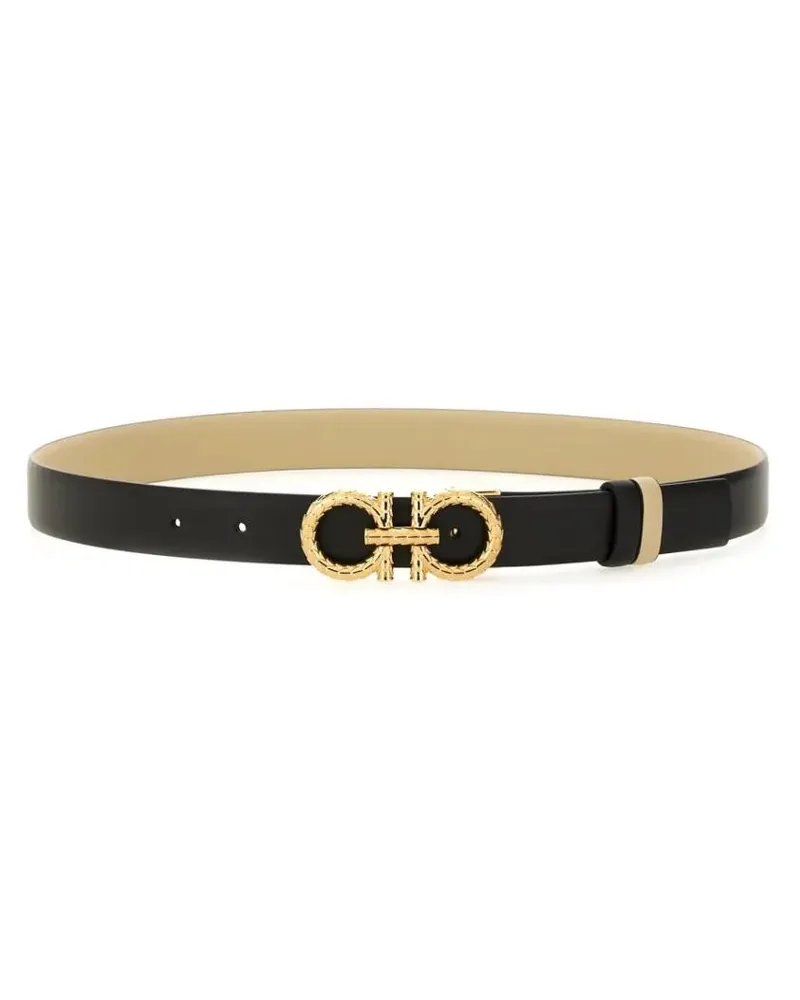 Ferragamo Gürtel Belt With Ornate Gold Buckle schwarz Schwarz
