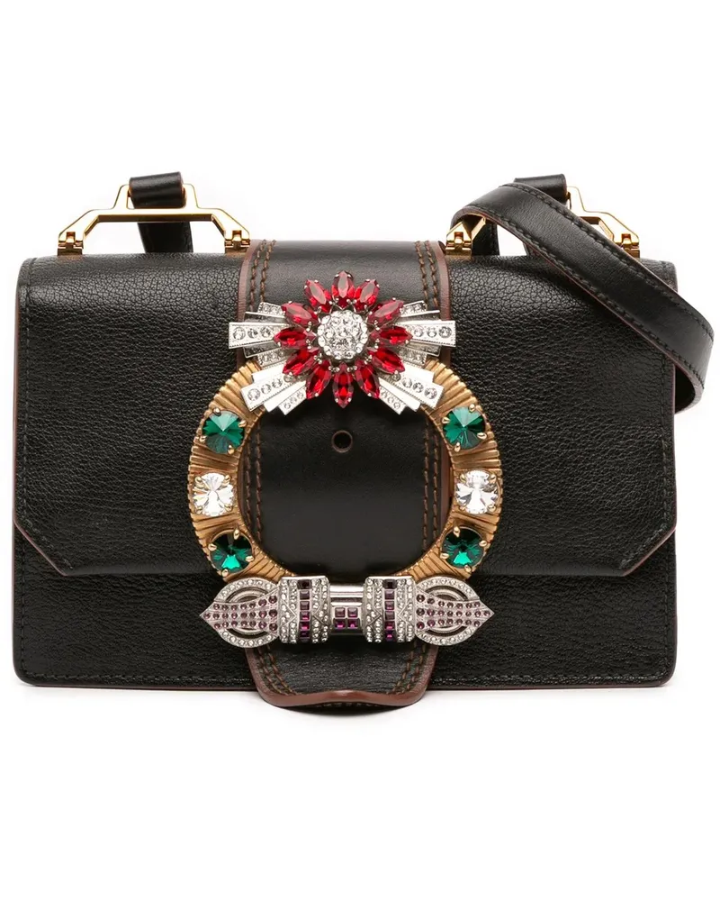 Miu Miu Hobo Bags Goatskin Madras Soft Calf Crystal Embellished Cros schwarz Schwarz