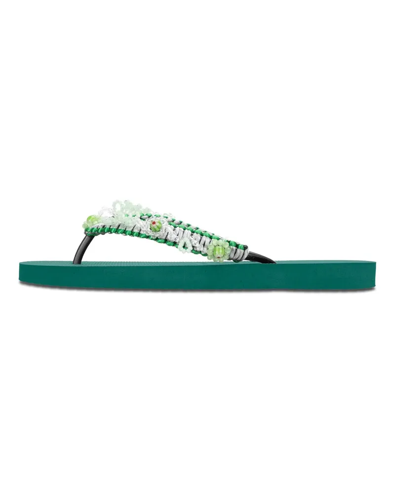 uzurii Slipper & Pantoletten Zehentrenner Macrame Green Blossom beige Beige