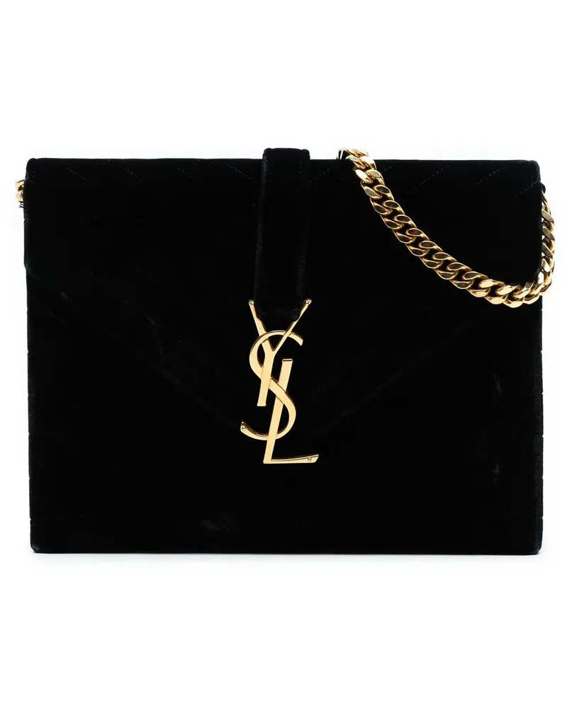 Saint Laurent Hobo Bags Medium Chevron Velvet Monogram Envelope Bag schwarz Schwarz