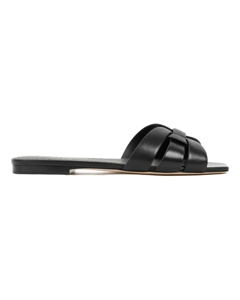 Saint Laurent Sandalen Black Leather Flats schwarz Schwarz