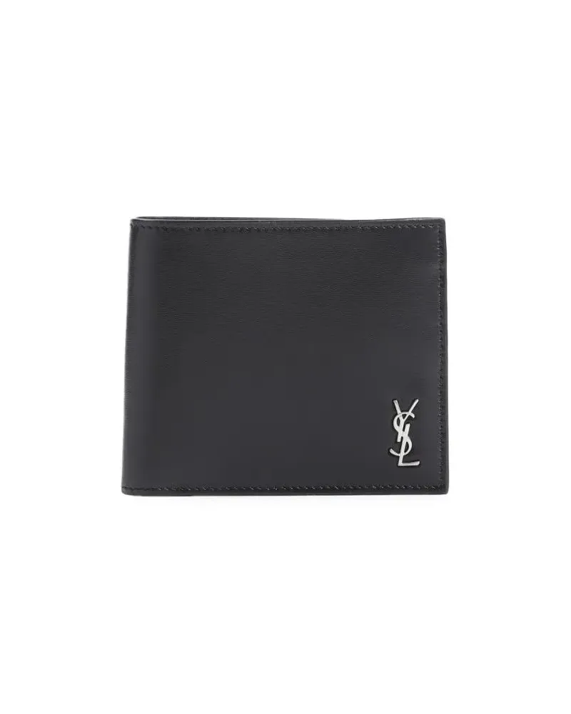 Saint Laurent Portemonnaies Black Calf Leather Wallet With Logo Emblem schwarz Schwarz