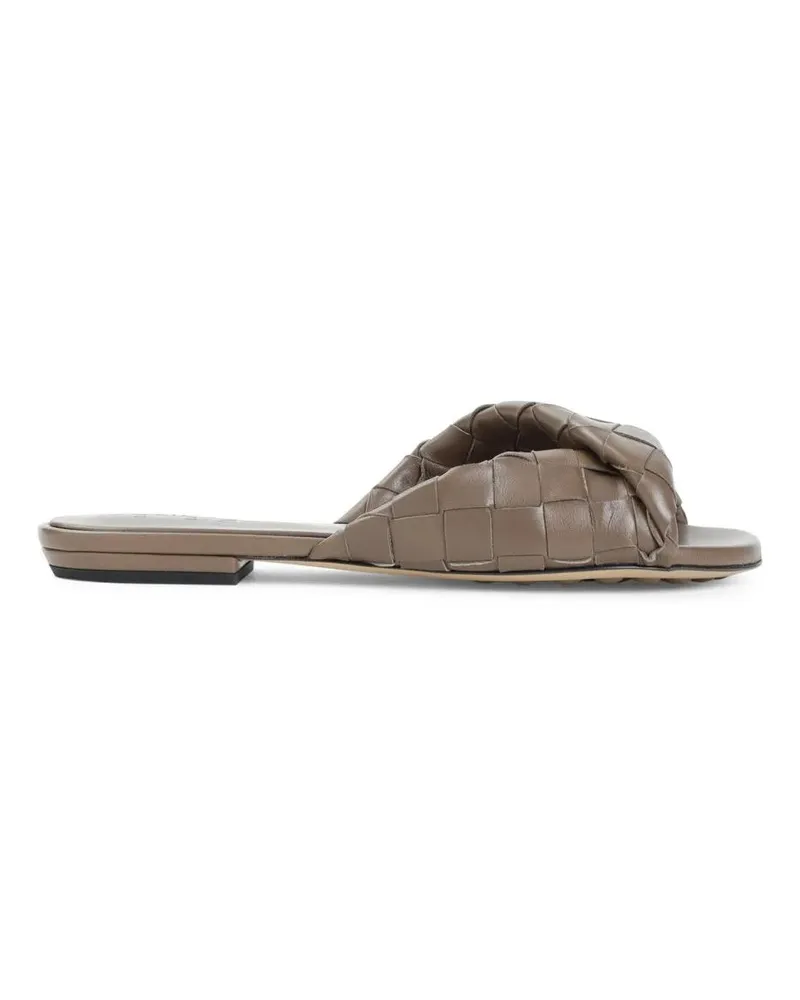 Bottega Veneta Sandalen Woven Brown Leather Flat Sandals braun Braun