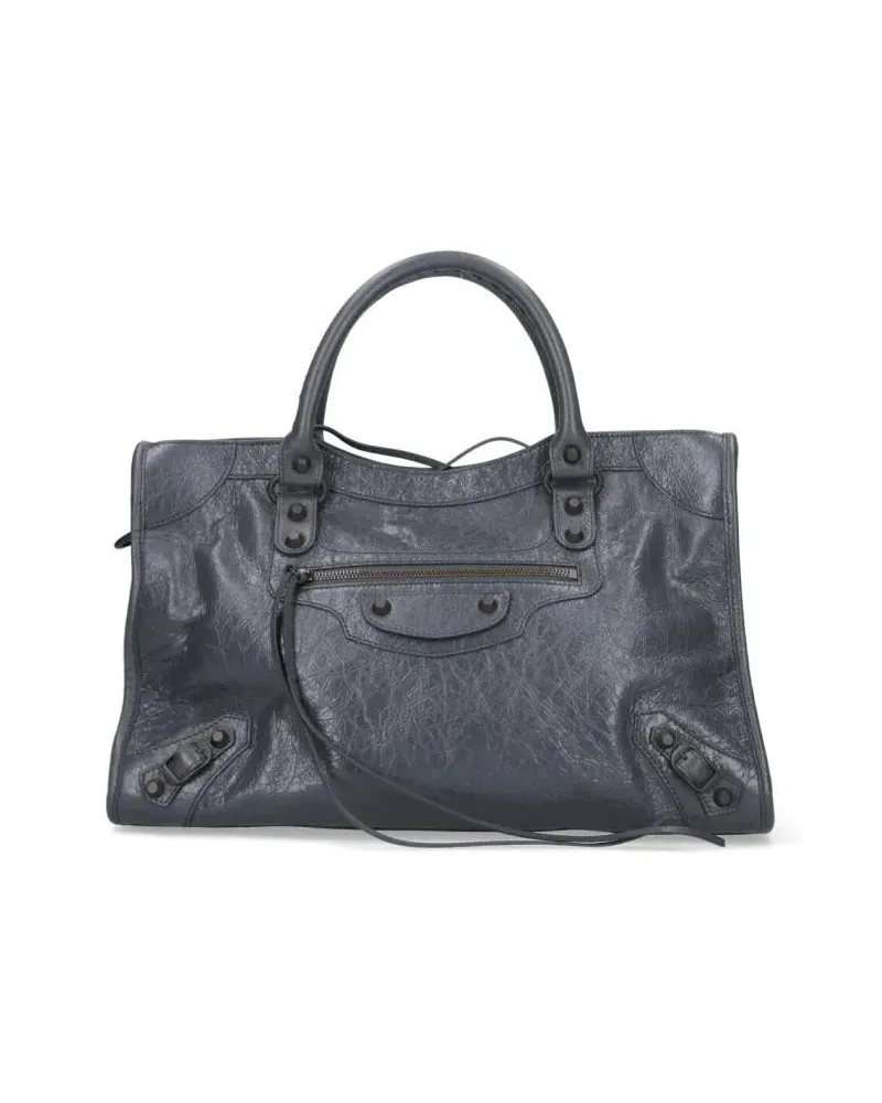 Balenciaga Hobo Bags Textured Grey Crinkle Leather 'Le City' Bag grau Grau