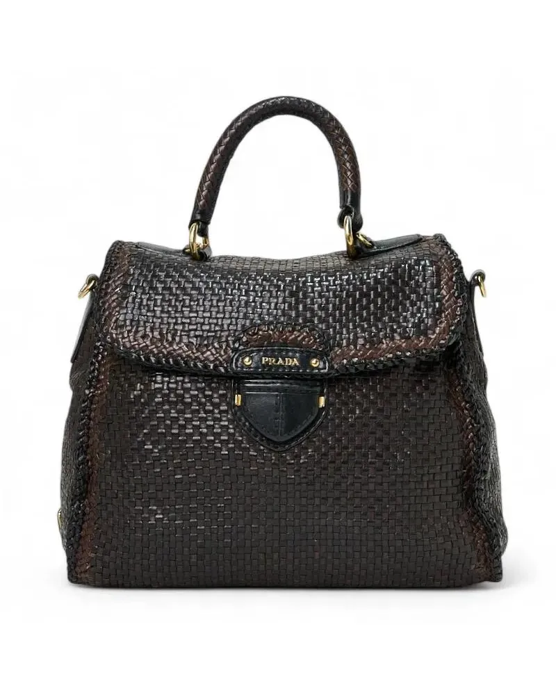 Prada Hobo Bags Bicolor Madras Intrecciata Medium Bag schwarz Schwarz