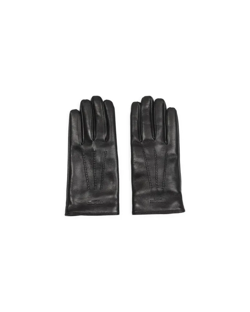 Giorgio Armani Handschuhe Black Leather Gloves schwarz Schwarz