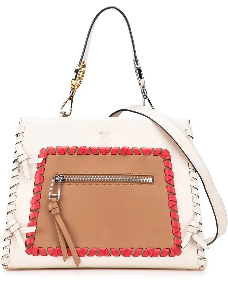 Fendi Hobo Bags Small Bicolor Calfskin Whipstitch Runway Satchel braun Braun