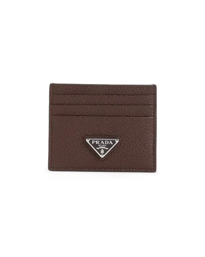 Prada Portemonnaies Brown Calf Leather Cardholder grau Grau