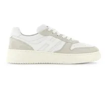Low-Top Sneaker Men's White Sneakers With Beige Suede Overlays beige