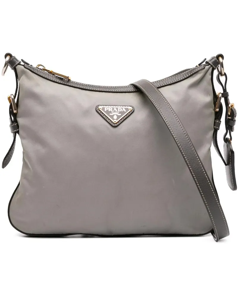 Prada Hobo Bags Saffiano Trimmed Tessuto Crossbody grau Grau