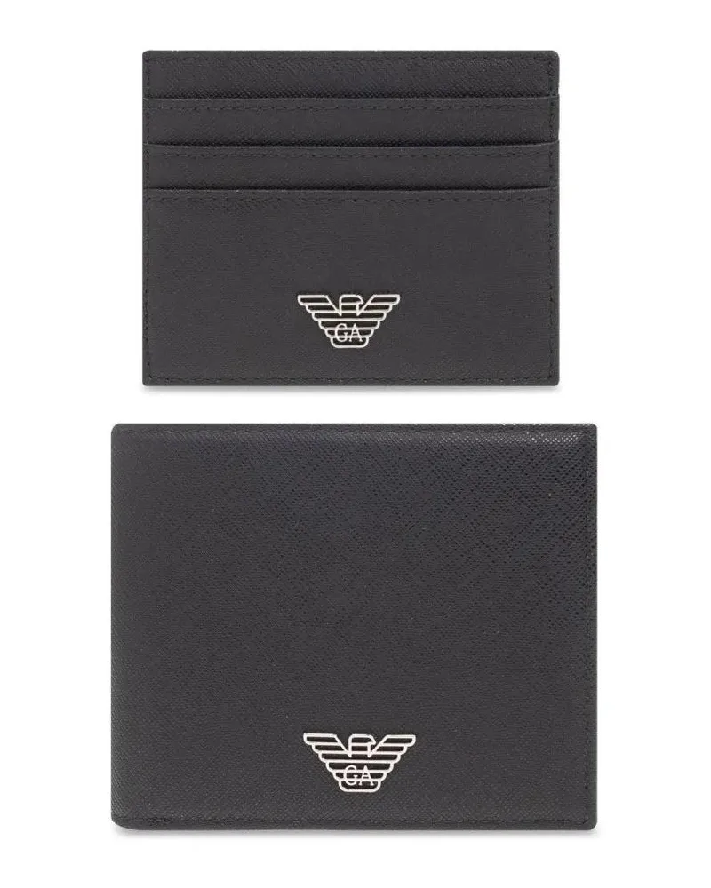 Emporio Armani Portemonnaies Textured Black Wallet Set With Cardholder grau Grau