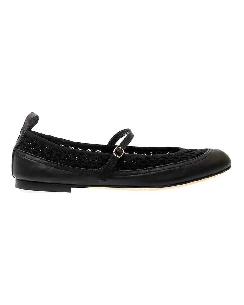 Attilio Giusti Leombruni Black Leather Ballerina With Strap schwarz Schwarz