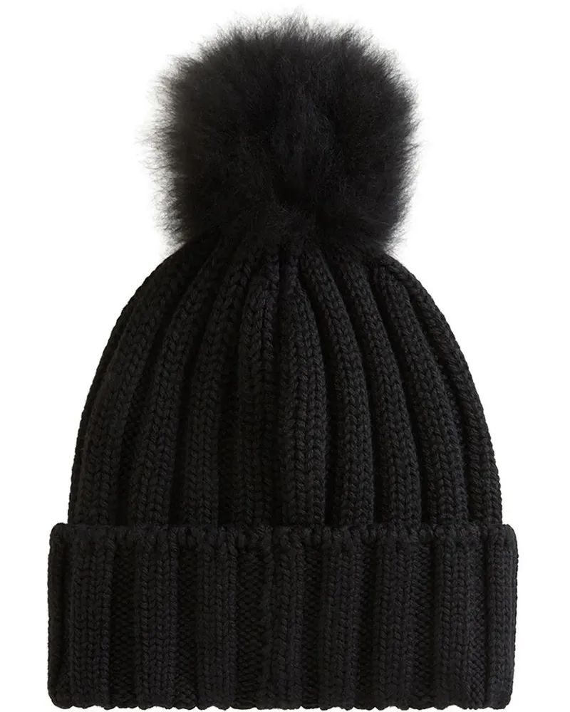 Woolrich Caps & Mützen Beanie Cash Pom Pom schwarz Schwarz