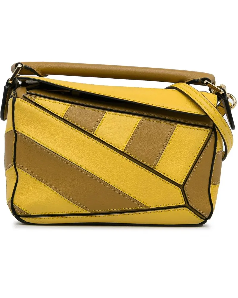 Loewe Hobo Bags Mini Calfskin Puzzle Rugby Stripe Satchel gelb Gelb