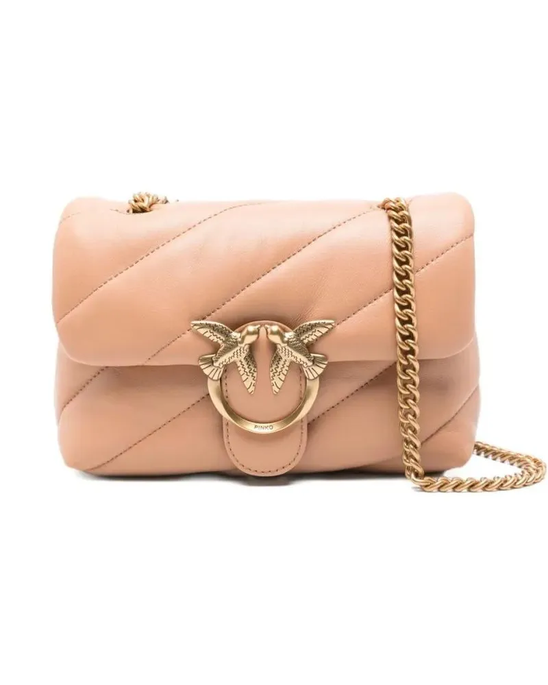 Pinko Hobo Bags Quilted Beige Vitello Leather Shoulder Bag beige Beige