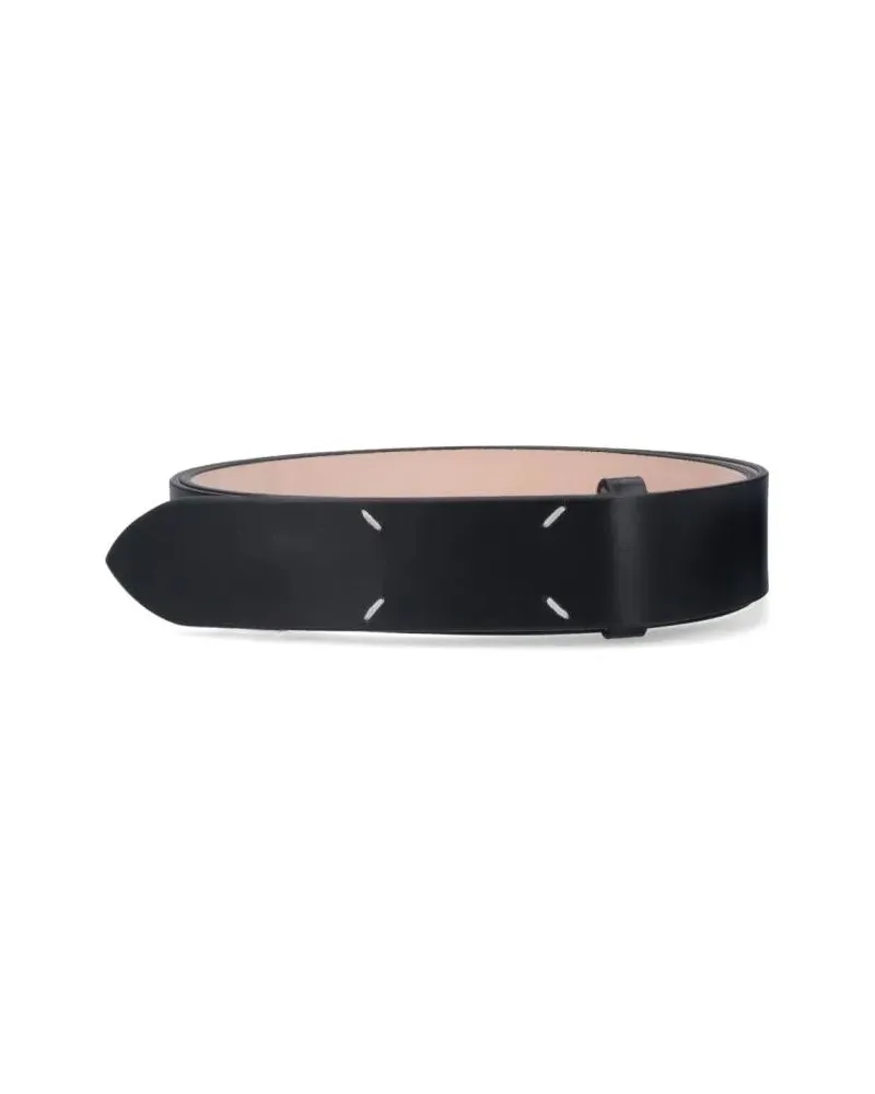 Maison Margiela Gürtel Smooth Black Belt With White Stitching Detail schwarz Schwarz