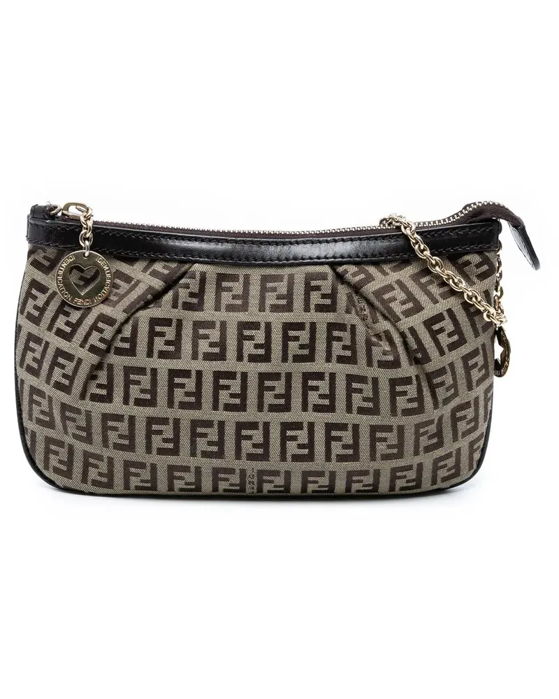 Fendi Hobo Bags Zucchino Canvas Chain Pochette braun Braun