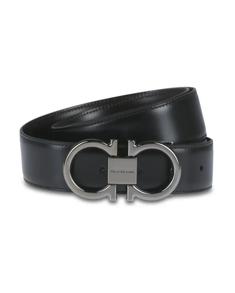 Ferragamo Gürtel Polished Double Gancini Buckle Belt In Calf Leathe schwarz Schwarz