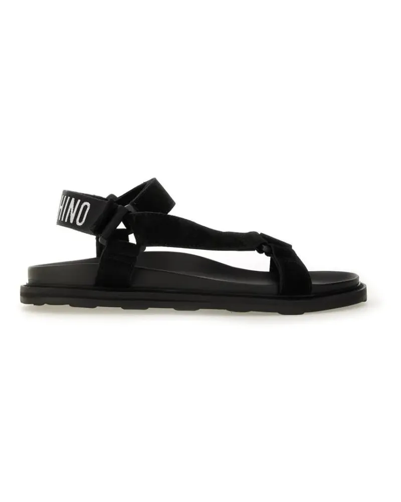 Moschino Loafer Black Sandals With Iconic Logo Strap schwarz Schwarz