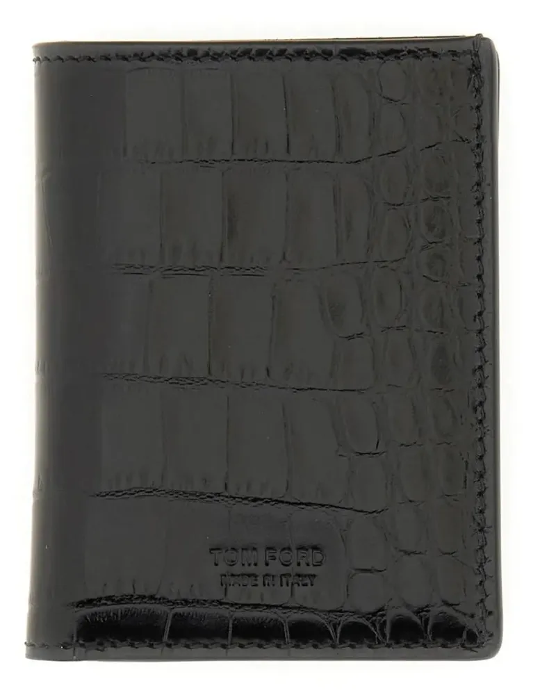 Tom Ford Portemonnaies Leather Card Holder schwarz Schwarz