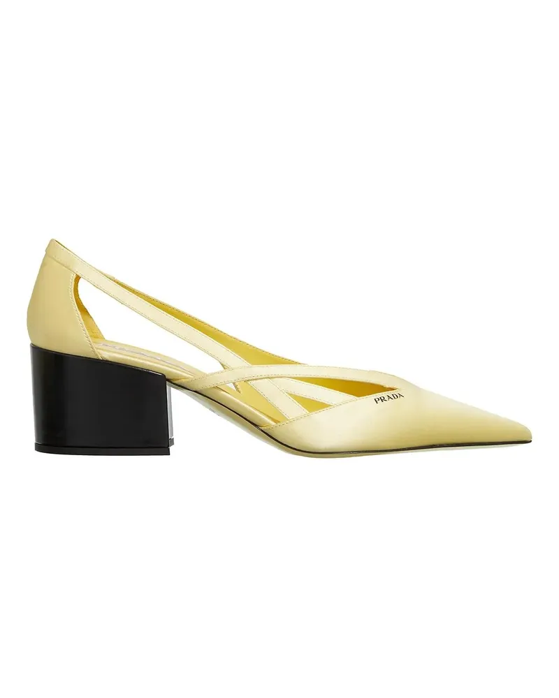 Prada Hohe Schuhe Satin Pumps With Cut Out gelb Gelb