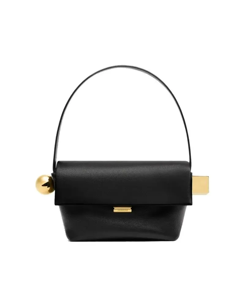 Jacquemus Hobo Bags Le Rond Carre Leather Shoulder Bag schwarz Schwarz