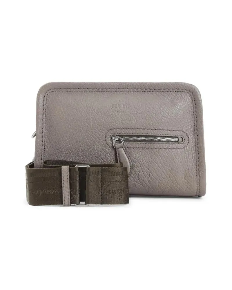 Berluti Hobo Bags Textured Leather Zippered Bag With Detachable Stra grau Grau