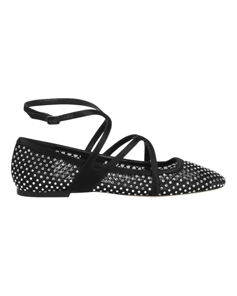 Jimmy Choo Black Leather And Mesh Ballerinas schwarz Schwarz