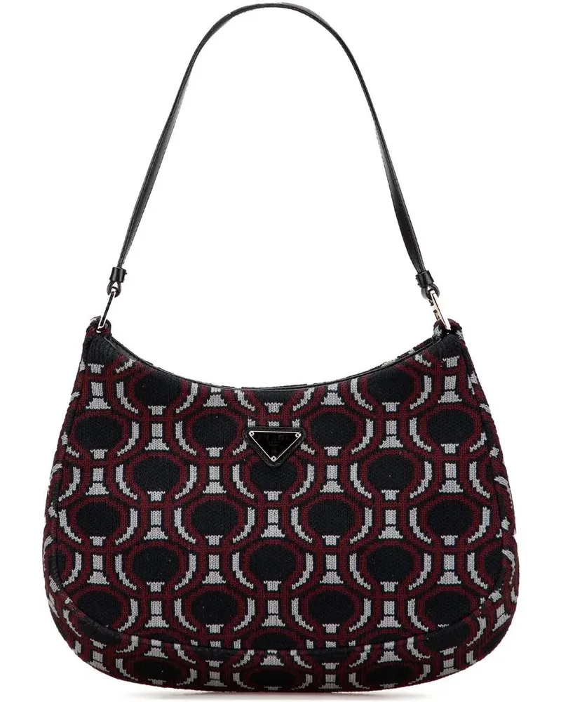 Prada Hobo Bags Jacquard Knit Cleo Shoulder Bag schwarz Schwarz