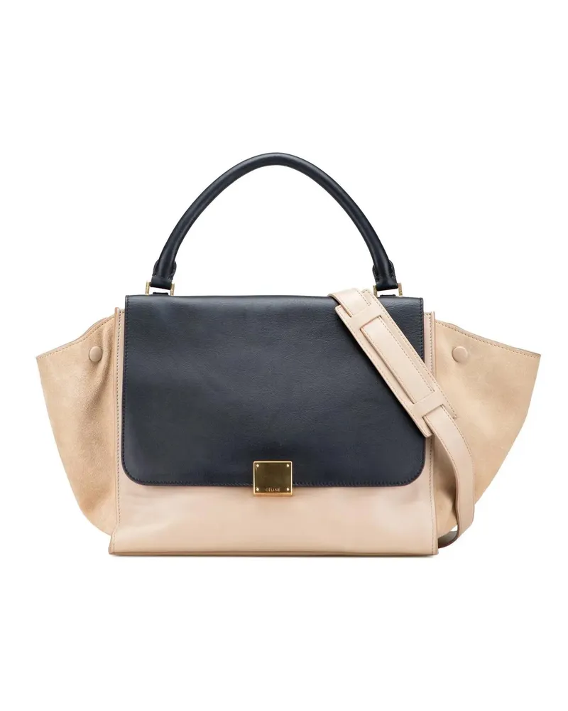 Celine Hobo Bags Medium Bicolor Calfskin and Suede Trapeze Satchel braun Braun