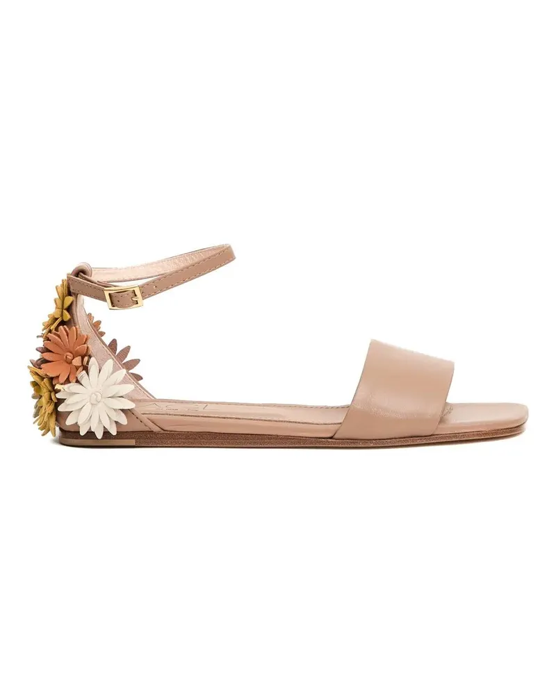 Attilio Giusti Leombruni Sandalen Low Leather Sandals With Floral Appliqués beige Beige