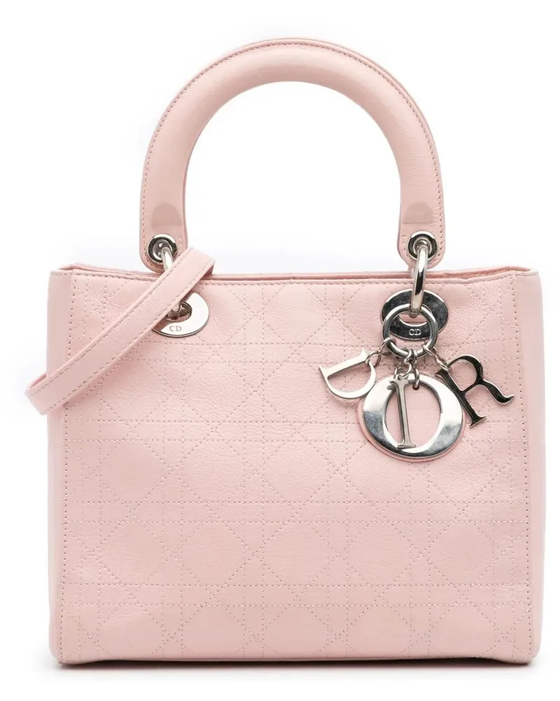 Dior Hobo Bags Medium Calfskin Cannage Stitched Lady Dior rosa Gold