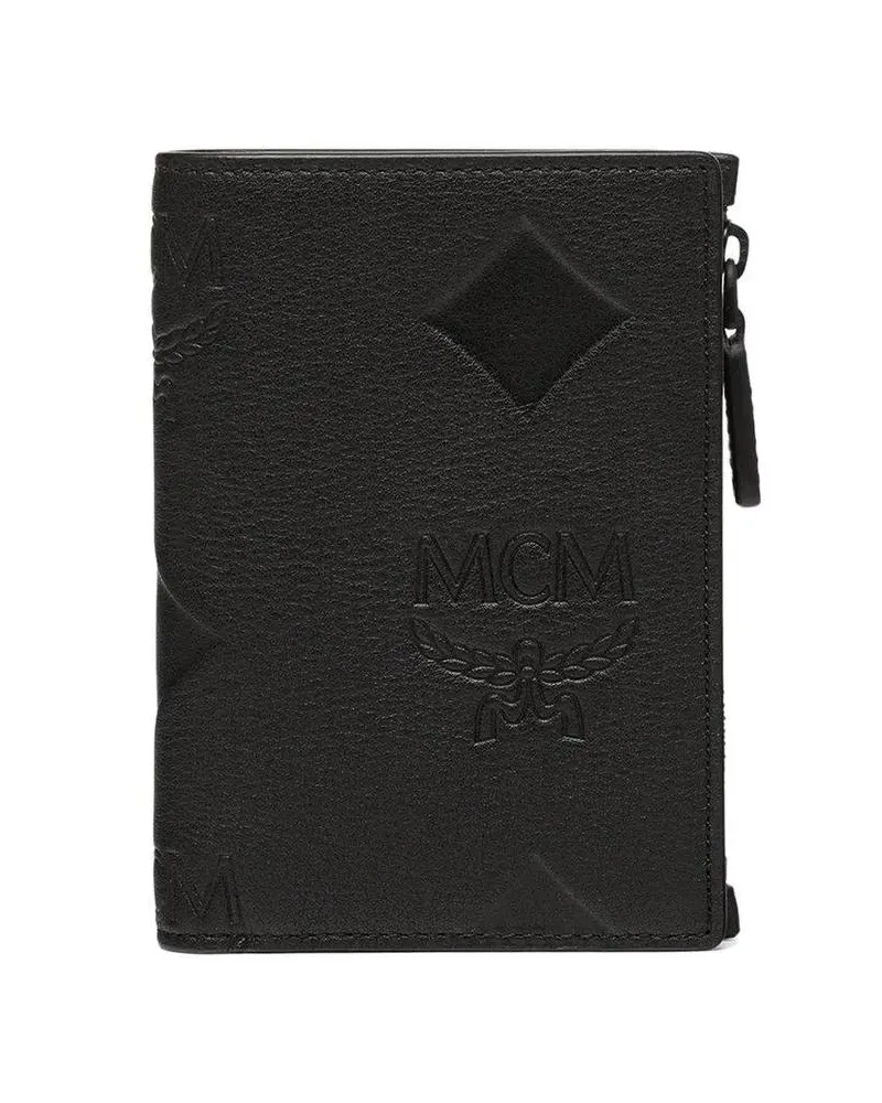 MCM Portemonnaies Aren Portemonnaie aus Leder mit Maxi-Monogramm und schwarz Schwarz