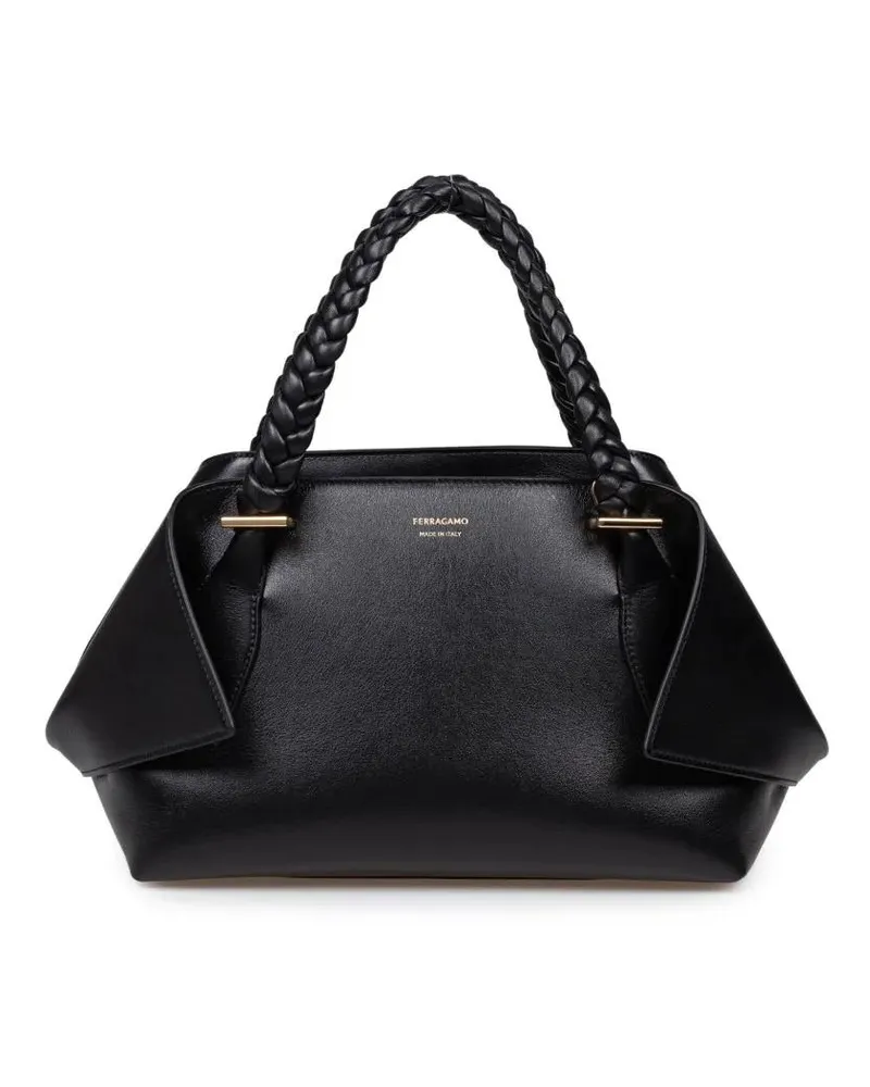 Ferragamo Crossbody Bags Braided Handles Calfskin Handbag schwarz Schwarz