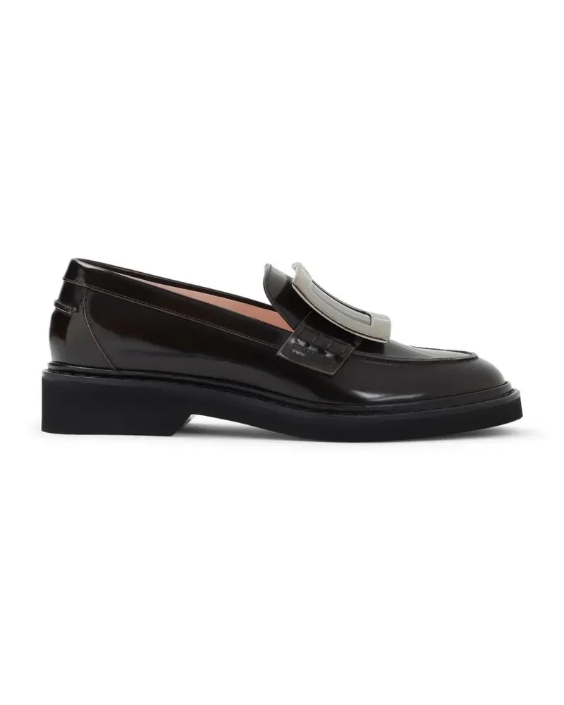 Roger Vivier Black Leather Loafers With Glossy Finish schwarz Schwarz