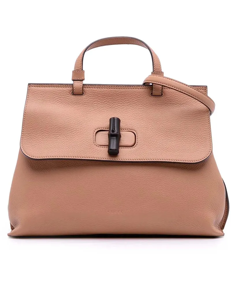 Gucci Hobo Bags Medium Leather Bamboo Daily Satchel braun Braun