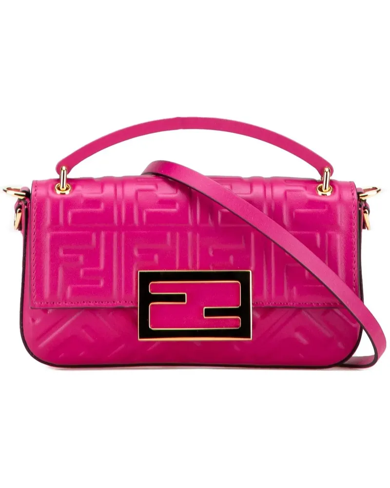 Fendi Hobo Bags Zucca Embossed Leather Baguette Phone Pouch Satche rosa Gold