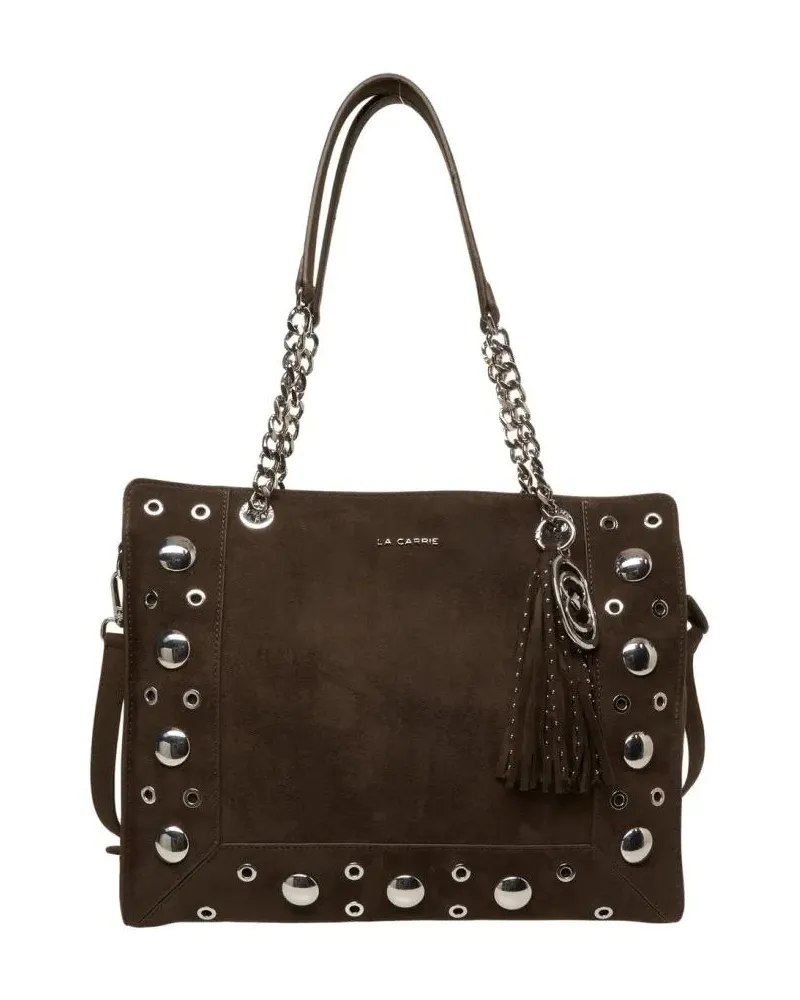 LA CARRIE Hobo Bags Olive Eco Suede Shopper With Studded Accents schwarz Schwarz