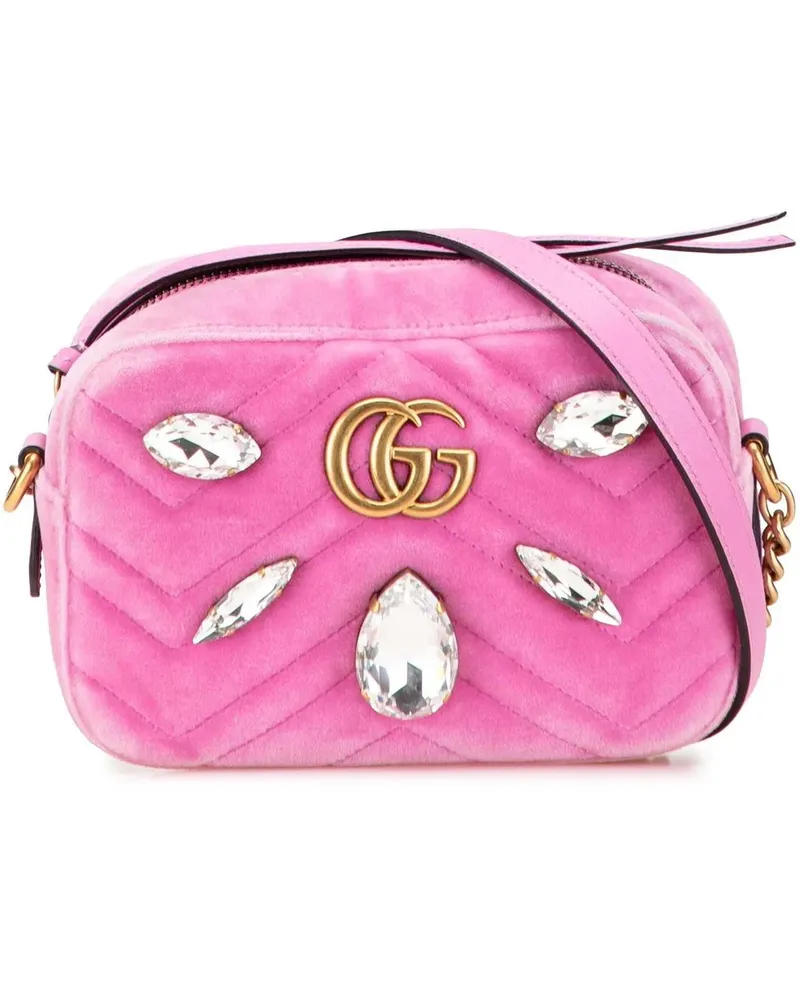 Gucci Hobo Bags Mini GG Marmont Crystal Embellished Matelasse Velv rosa Gold