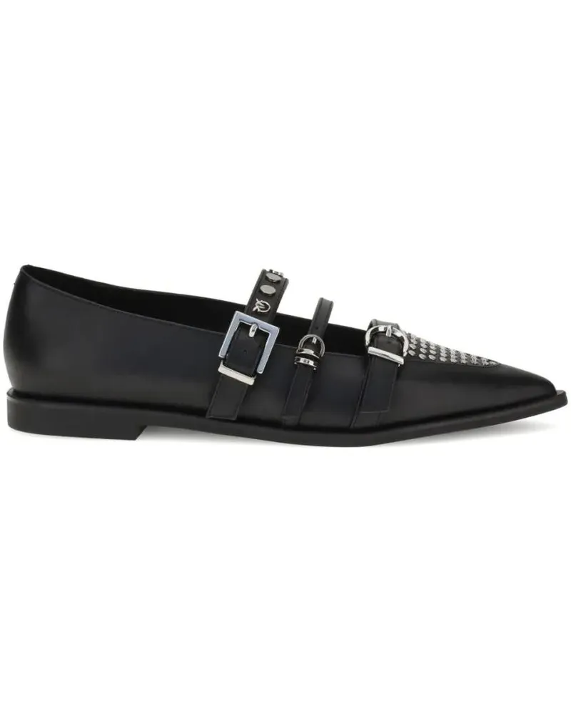 Pinko Pointed Toe Flat Shoes With Straps And Stud Accent schwarz Schwarz