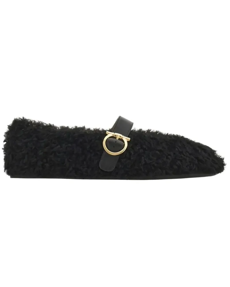 Ferragamo Gancini Ornamental Ballet Flats In Shearling schwarz Schwarz