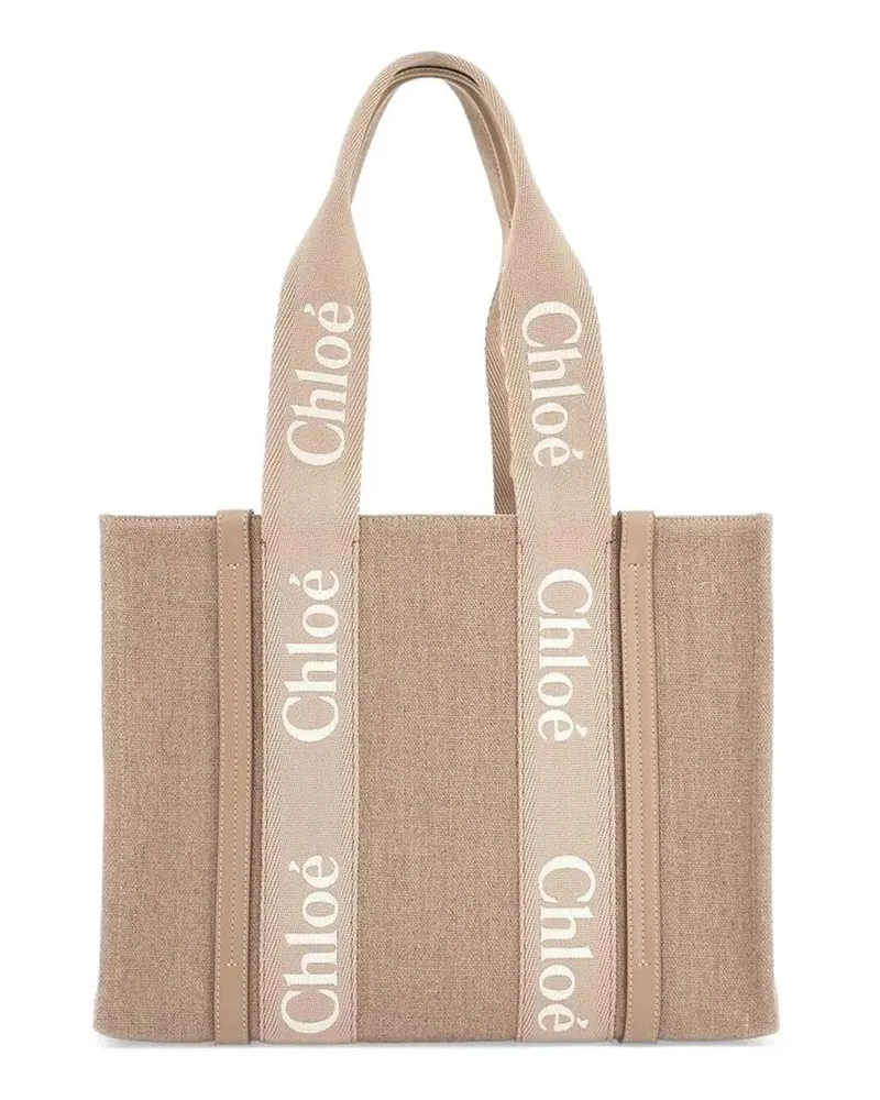 Chloé Shopper & Totes Medium Linen Tote Bag With Logo Print Straps beige Beige