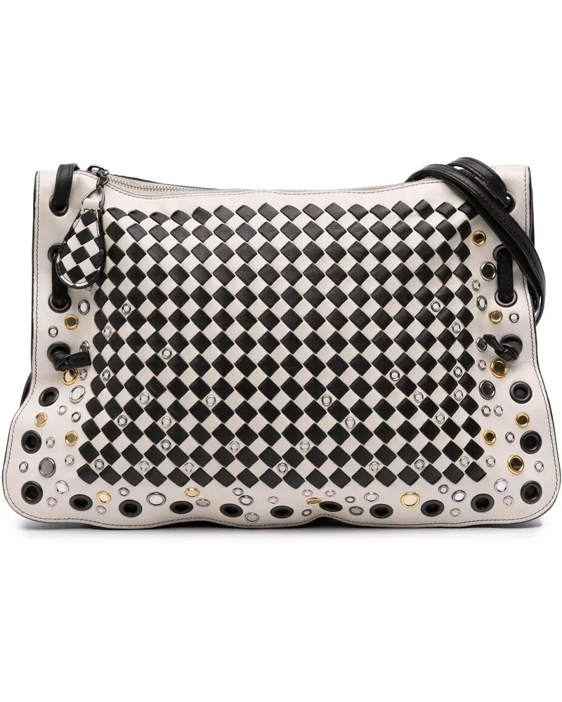 Bottega Veneta Hobo Bags Nappa Intrecciato Check Grommet Palio Crossbody weiß Weiß