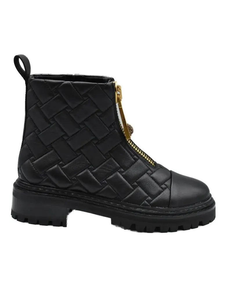 Kurt Geiger Stiefel Woven Black Flat Shoes With Gold Zipper Detail schwarz Schwarz