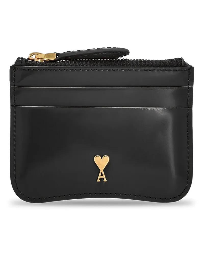 AMI Paris Portemonnaie Compact Calfskin Leather Cardholder With Zip Closu schwarz Schwarz